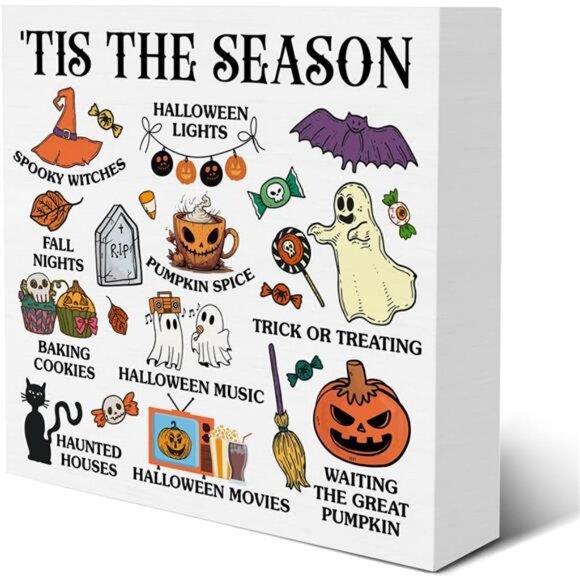 Halloween Sign Tis the Season Halloween Wooden Sign Witchy Spooky Decorations - Picture 1 of 7
